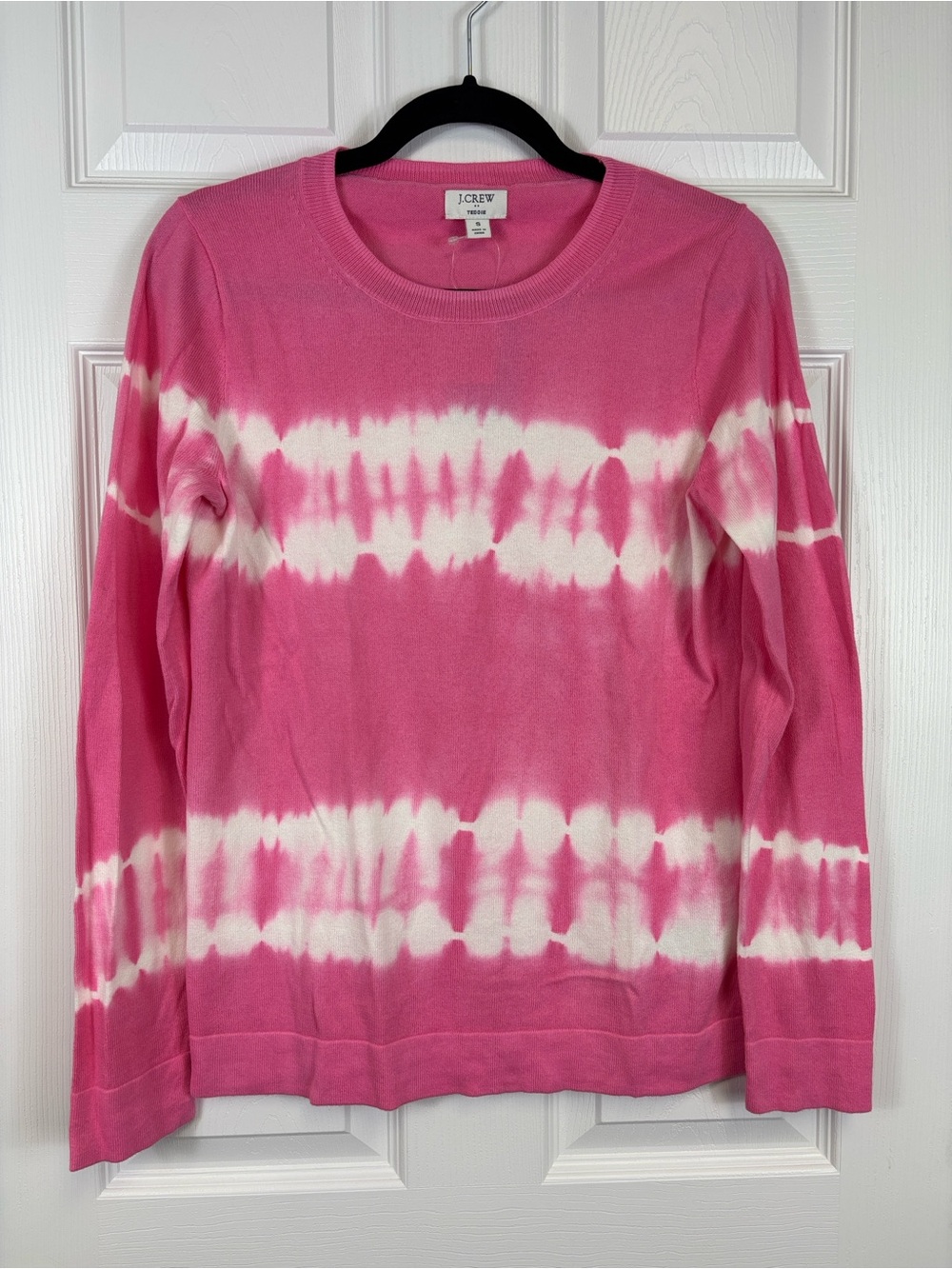 NWT J. Crew pink white tie dye Teddie sweater sz sm